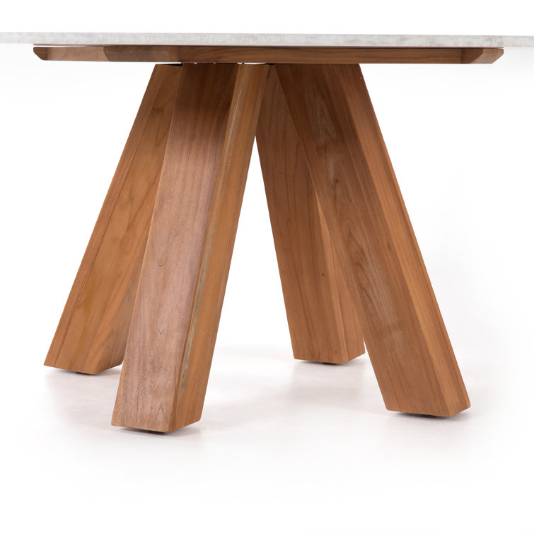 Luxurious 54" Brown Marble & White Teak Round Dining Table