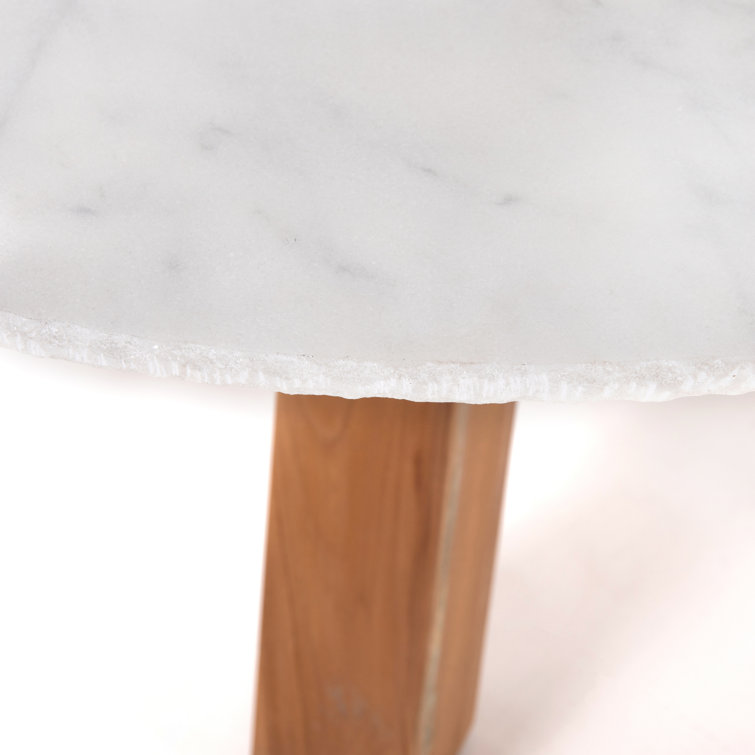 Luxurious 54" Brown Marble & White Teak Round Dining Table