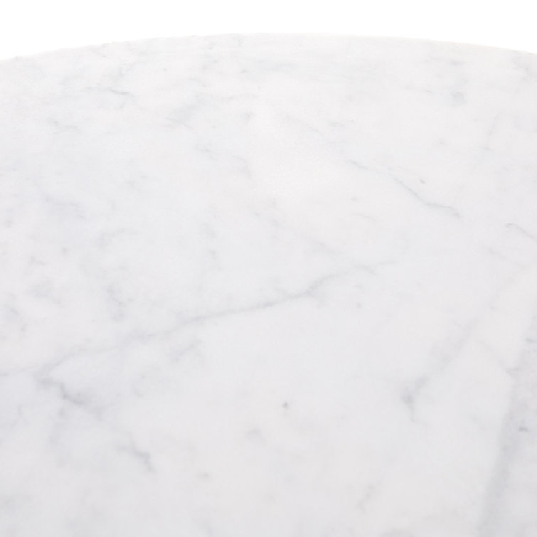 Luxurious 54" Brown Marble & White Teak Round Dining Table