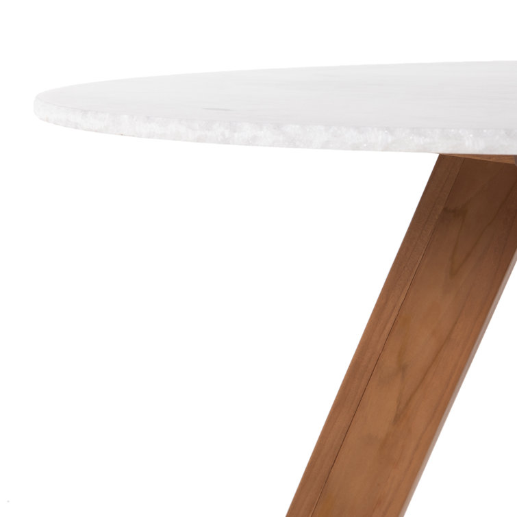 Luxurious 54" Brown Marble & White Teak Round Dining Table