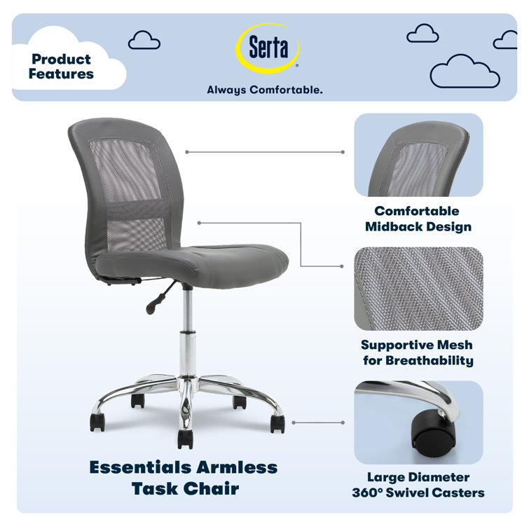 Modern Armless Task Chair in Productivity Gray with Mesh Back