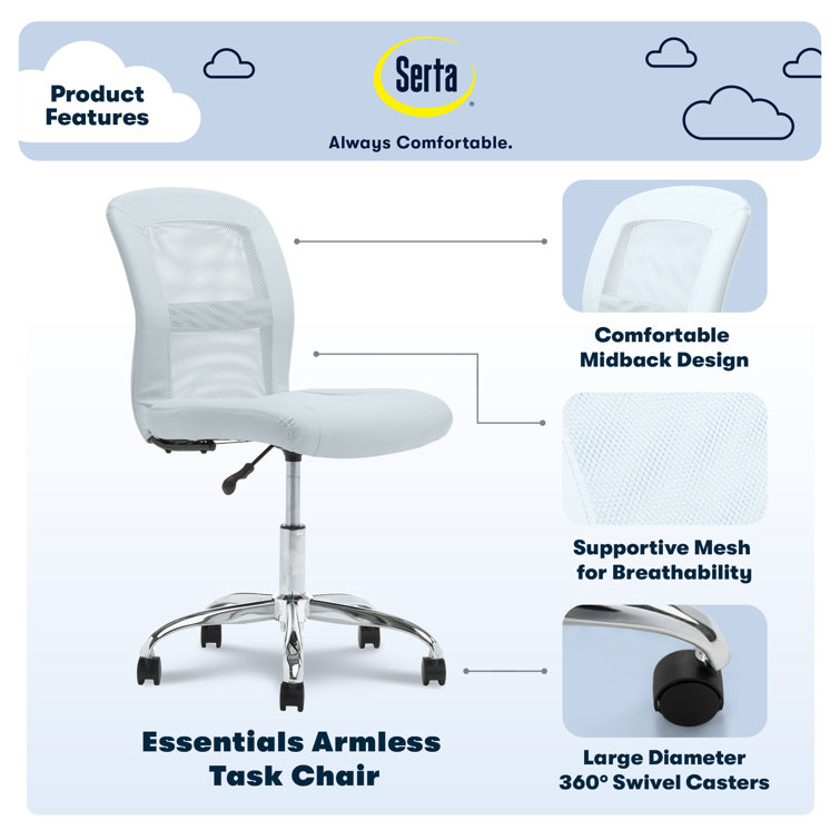 Blue Sky Faux Leather Mid-Back Armless Task Chair with Chrome Base