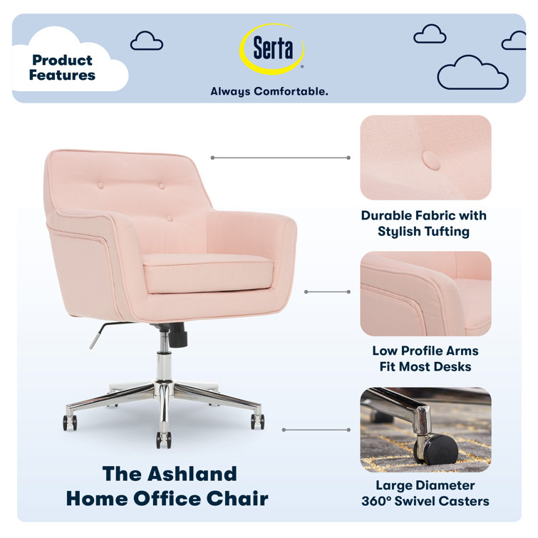 Blush Pink Swivel Desk Chair with Memory Foam & Chrome Base