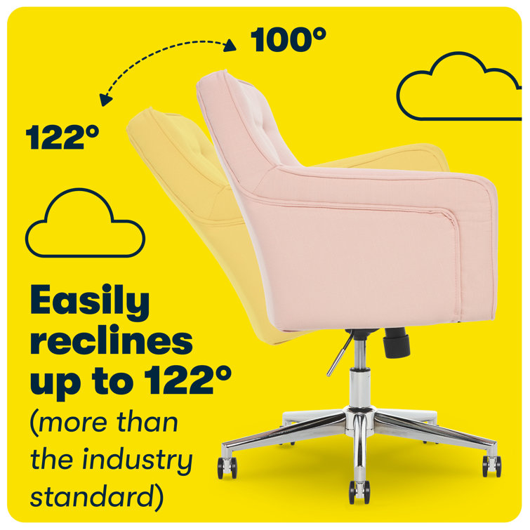 Blush Pink Swivel Desk Chair with Memory Foam & Chrome Base