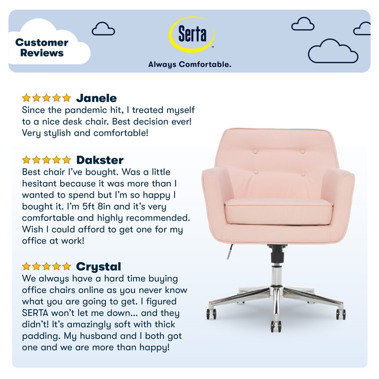 Blush Pink Swivel Desk Chair with Memory Foam & Chrome Base