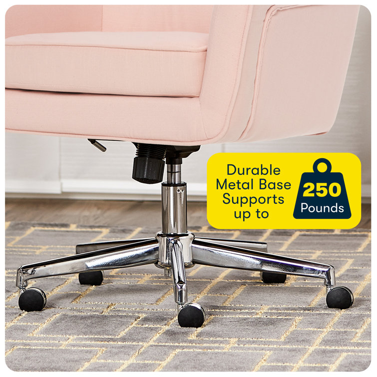 Blush Pink Swivel Desk Chair with Memory Foam & Chrome Base