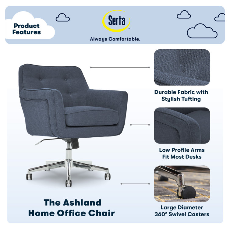 Ashland Home Executive Mid-Back Chair with Memory Foam, Chrome and Blue