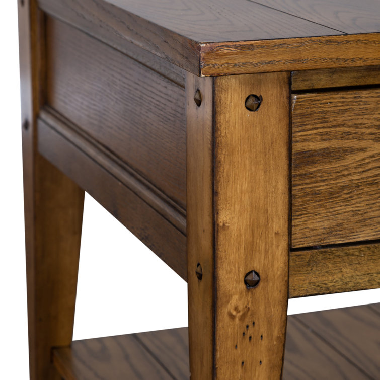 Rustic Brown Oak Rectangular End Table with Storage