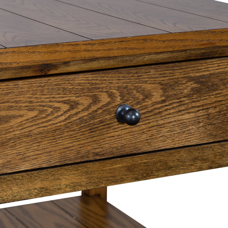 Rustic Brown Oak Rectangular End Table with Storage