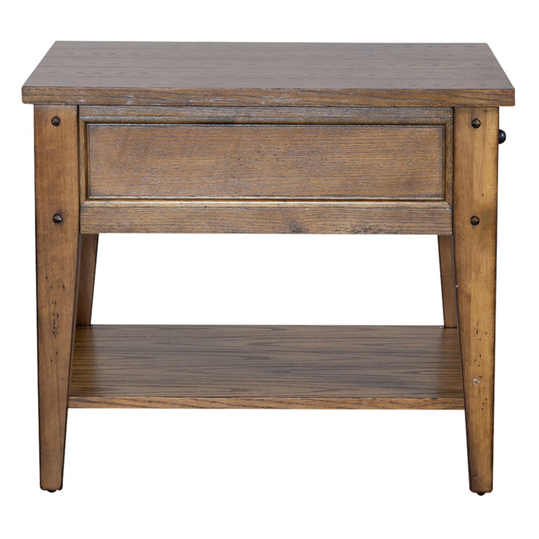 Rustic Brown Oak Rectangular End Table with Storage