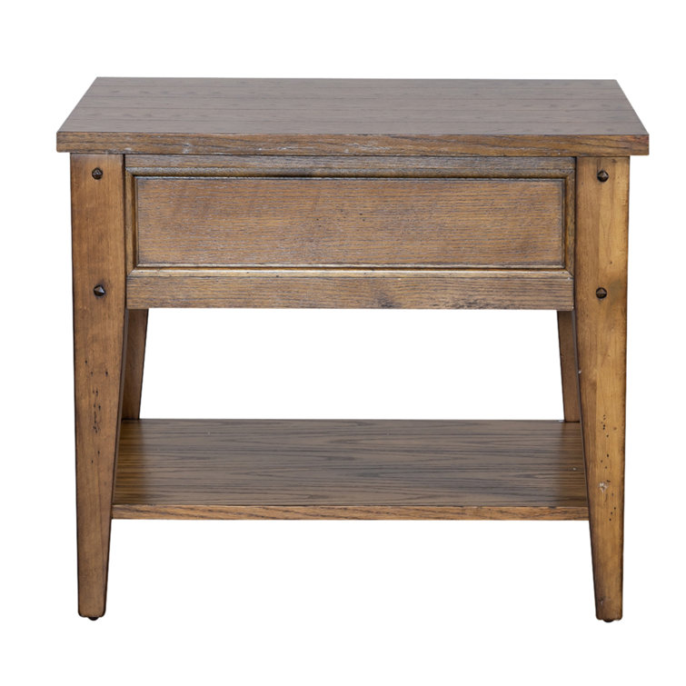 Rustic Brown Oak Rectangular End Table with Storage