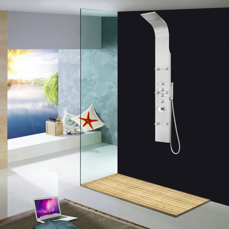 Nilus 64.96'' Brushed Stainless Steel Shower Panel with Hand Shower