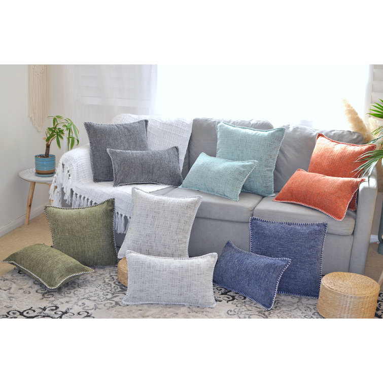 Mint Green Chenille Square Throw Pillow Covers with Piped Edges
