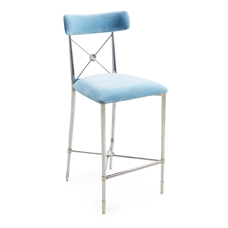 Parisian Empire-Style Rialto Sky Counter Stool with Nickel Accents