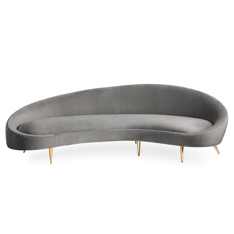 Bergamo Graphite Velvet Curved Sofa with Brass Legs