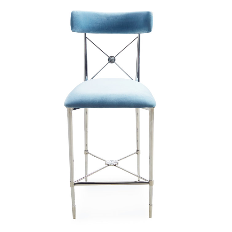 Parisian Empire-Style Rialto Sky Counter Stool with Nickel Accents