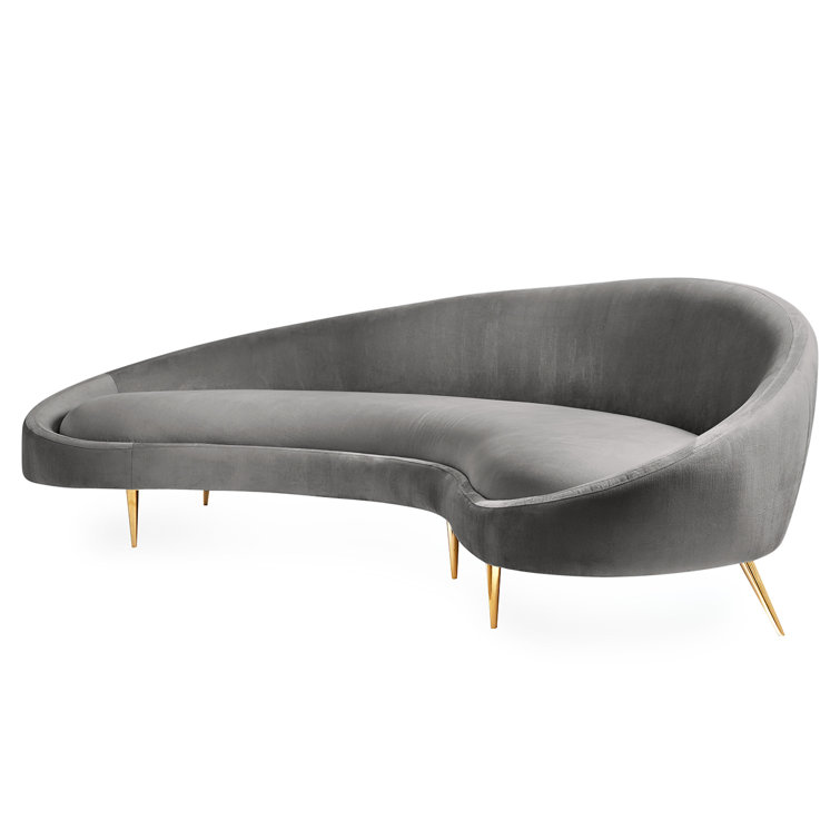 Bergamo Graphite Velvet Curved Sofa with Brass Legs