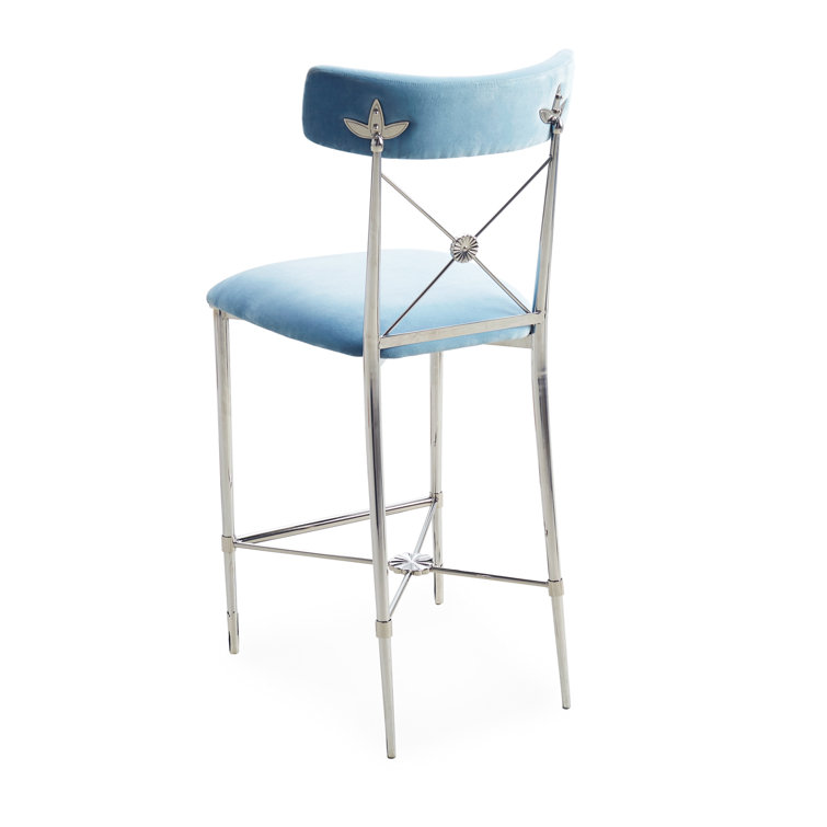 Parisian Empire-Style Rialto Sky Counter Stool with Nickel Accents
