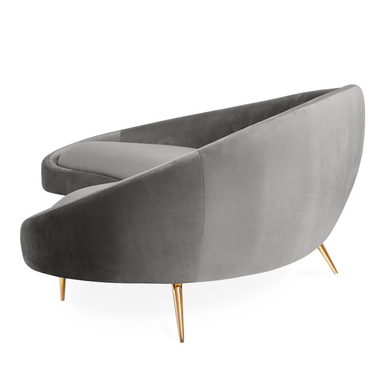 Bergamo Graphite Velvet Curved Sofa with Brass Legs