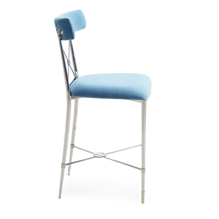 Parisian Empire-Style Rialto Sky Counter Stool with Nickel Accents