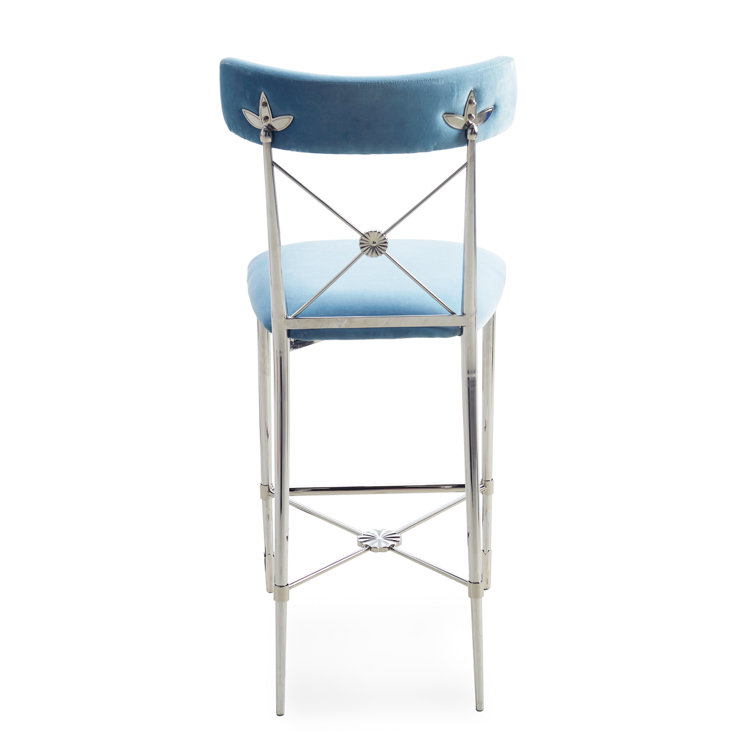 Parisian Empire-Style Rialto Sky Counter Stool with Nickel Accents
