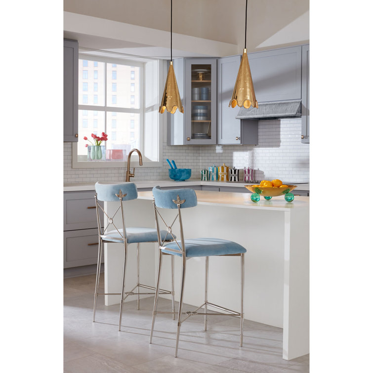 Parisian Empire-Style Rialto Sky Counter Stool with Nickel Accents