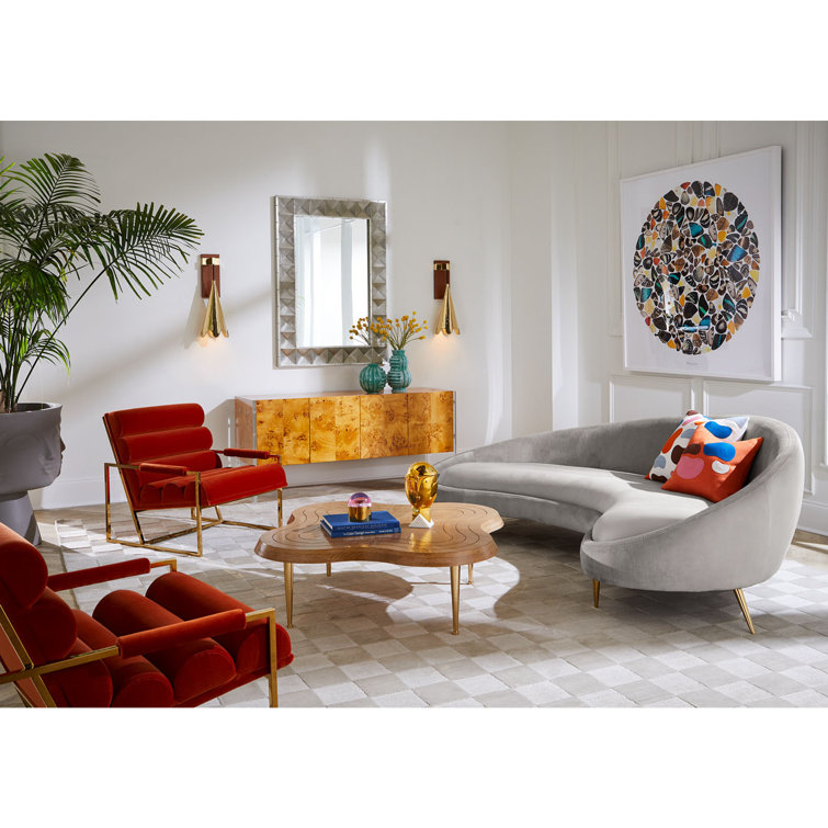 Bergamo Graphite Velvet Curved Sofa with Brass Legs