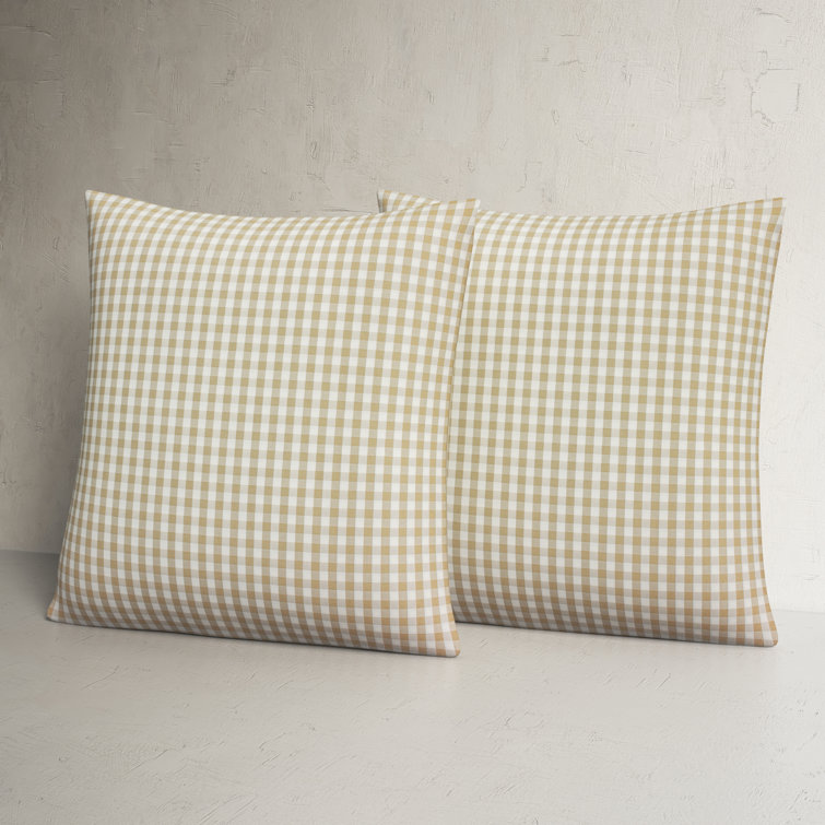 Beige and White Plaid Square Outdoor Throw Pillows, Set of 2