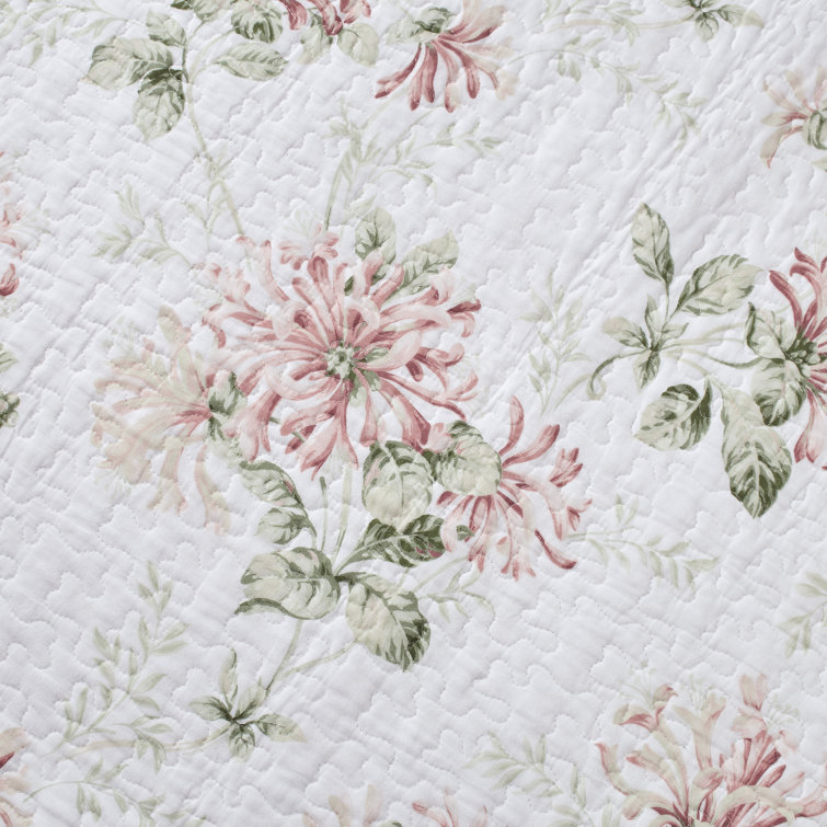 Blush Cotton Reversible Full Quilt Set with Floral Pattern