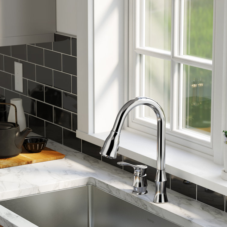 Chrome Single-Handle Kitchen Faucet with Pull-Out Spray