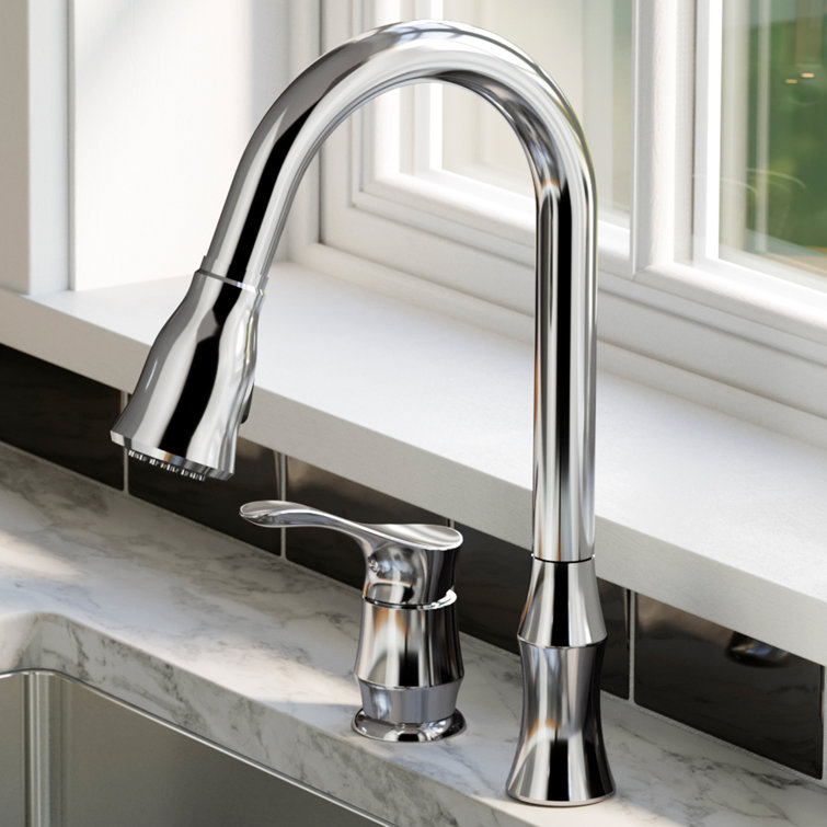 Chrome Single-Handle Kitchen Faucet with Pull-Out Spray