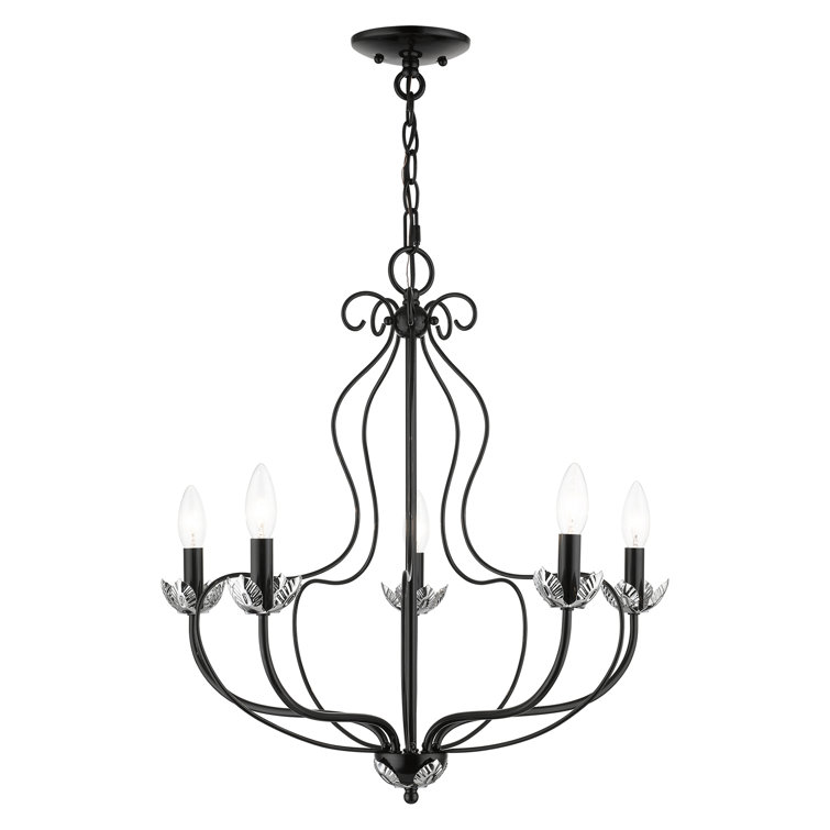 Elegant Katarina 5-Light Chandelier in Shiny Black with Chrome Accents