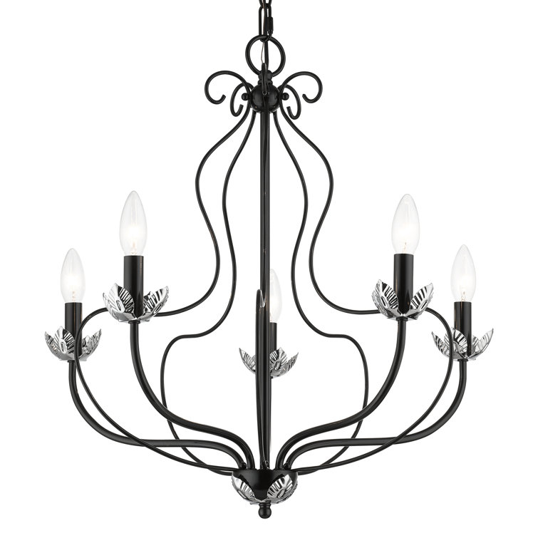 Elegant Katarina 5-Light Chandelier in Shiny Black with Chrome Accents