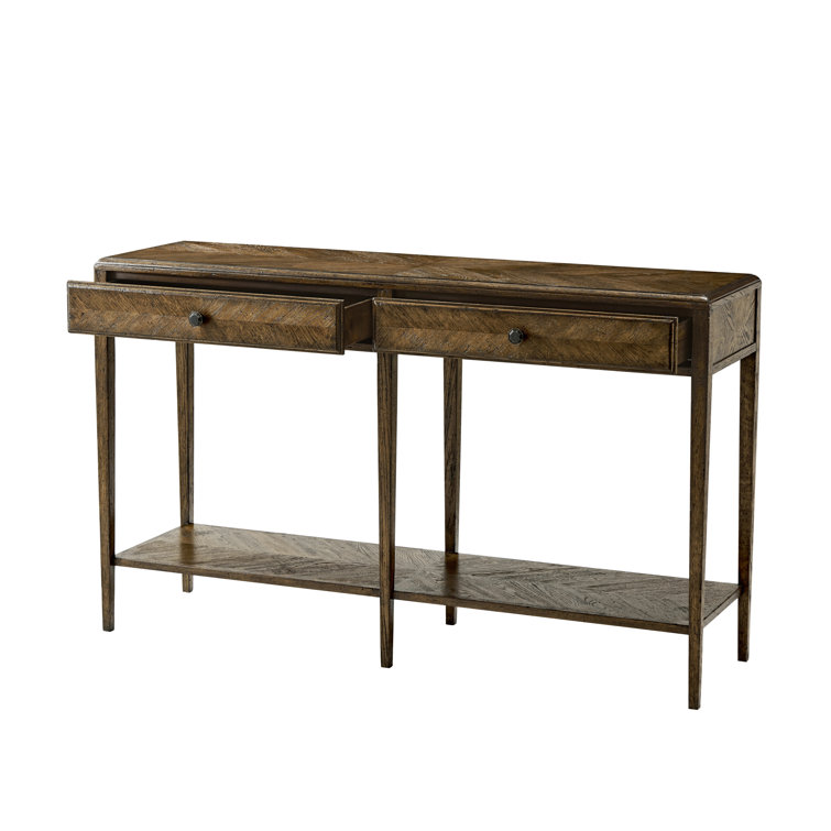 Dusk Oak Parquetry Mirrored Console Table with Storage