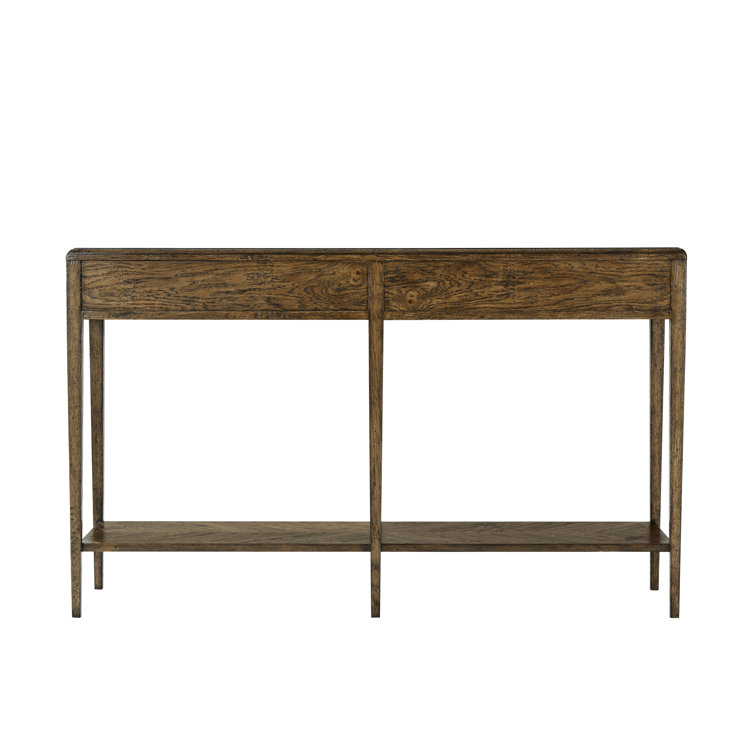 Dusk Oak Parquetry Mirrored Console Table with Storage
