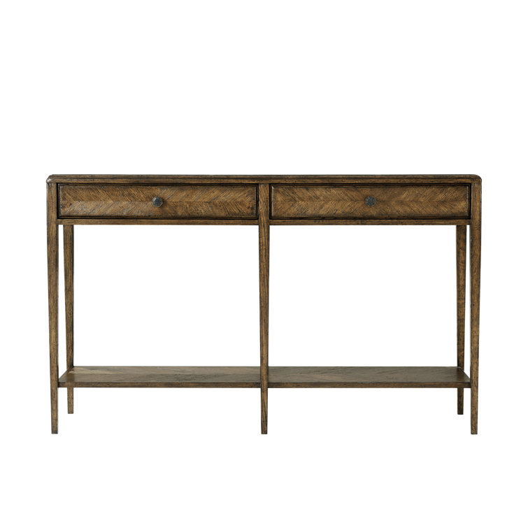 Dusk Oak Parquetry Mirrored Console Table with Storage