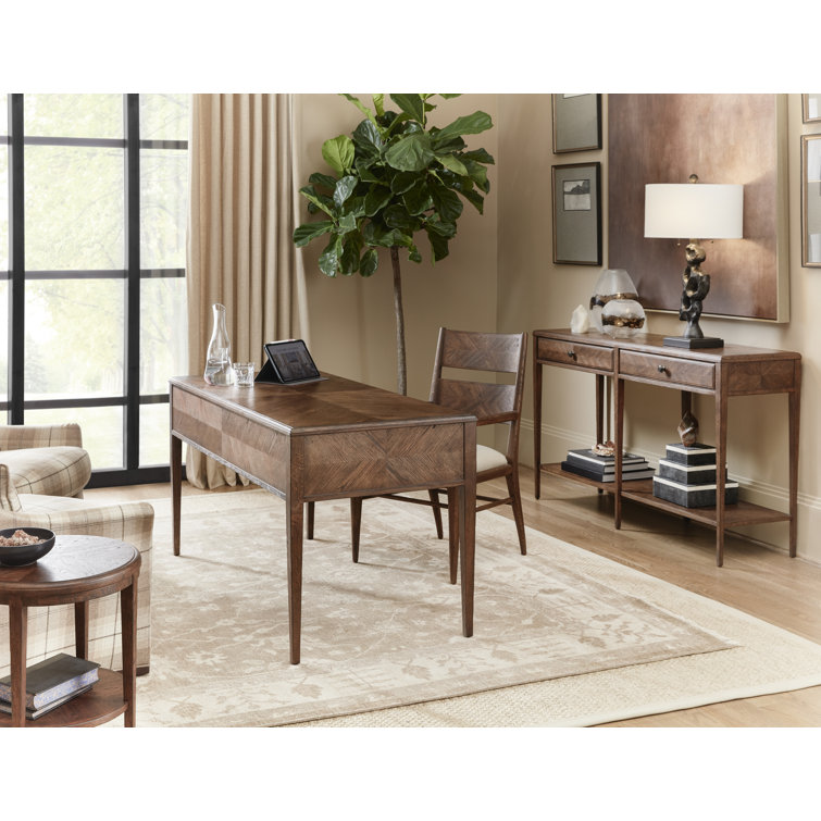 Dusk Oak Parquetry Mirrored Console Table with Storage