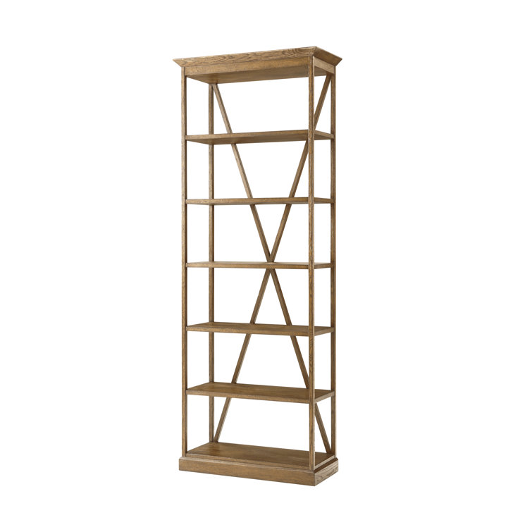 Nova Dawn Oak Veneered Etagere with Crossed X Stretcher