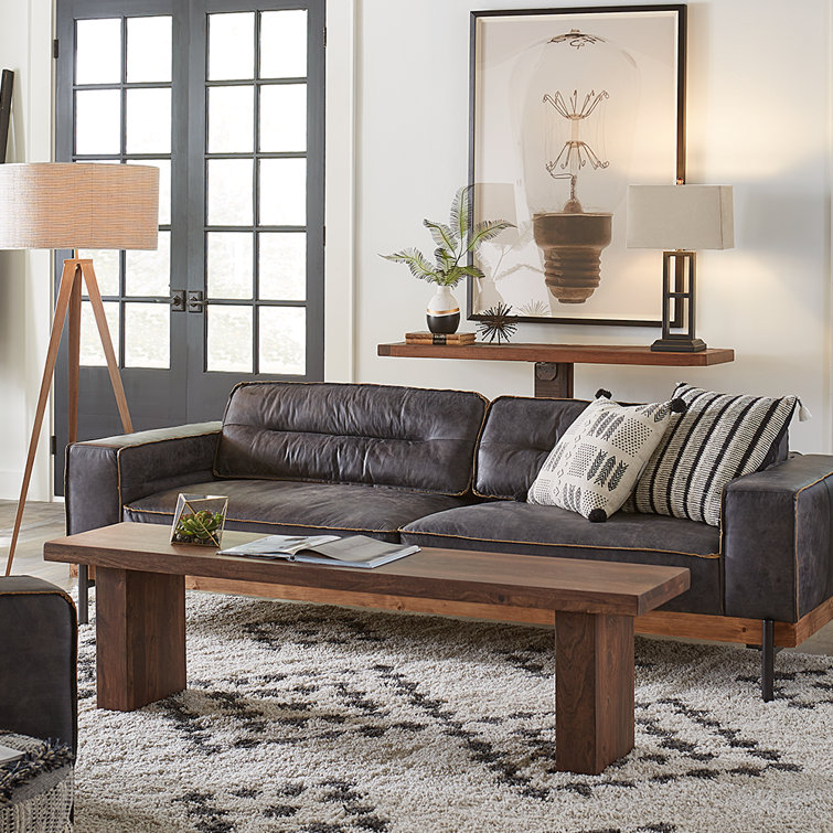 Chiavari Vintage Cognac Leather Sofa with Oak Base