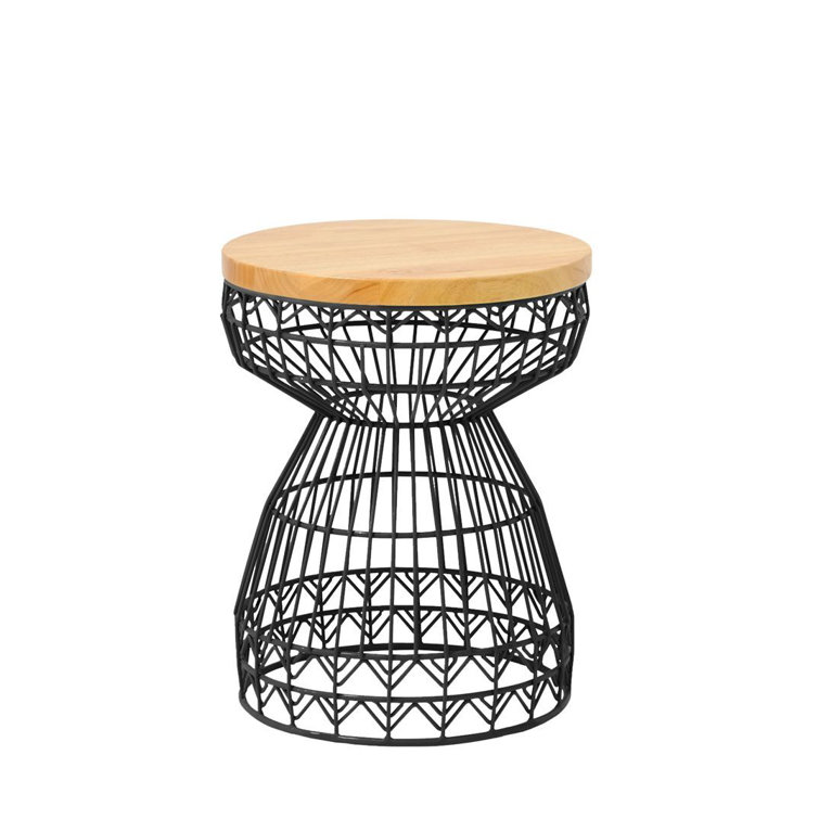 Black and Oak Pedestal Wire Accent Stool