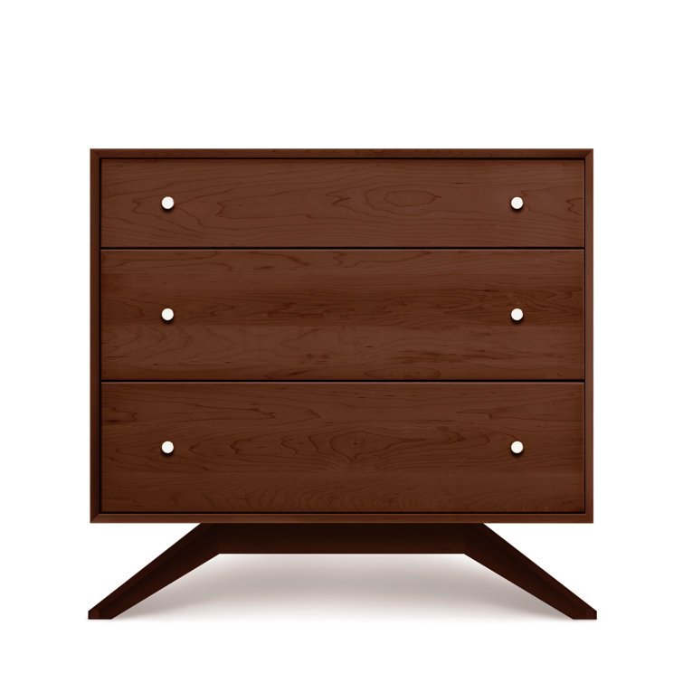 Astrid Cognac Cherry Mid-Century 3-Drawer Dresser with Silver Handles