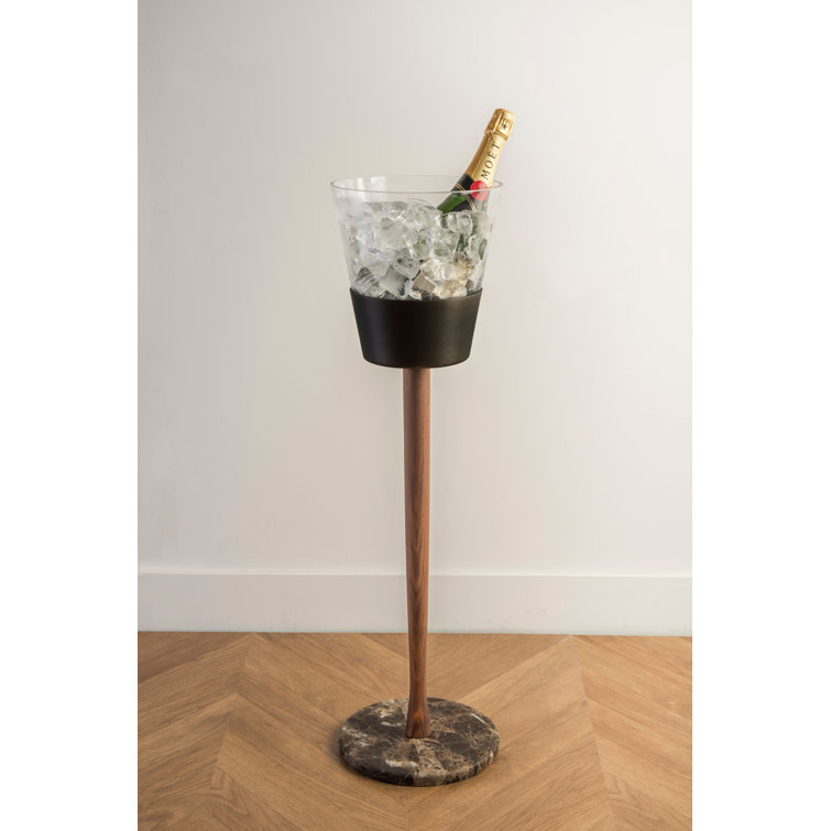 Black Glass and Wood Insulated Champagne Bucket with Stand