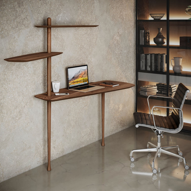 Brown Solid Wood Wall Mounted Ladder Desk
