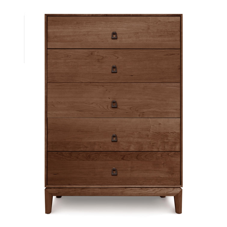 Natural Walnut Vertical 5-Drawer Dresser with Deep Drawer