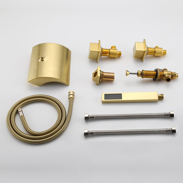 Brushed Gold Waterfall Roman Tub Faucet with Hand Shower