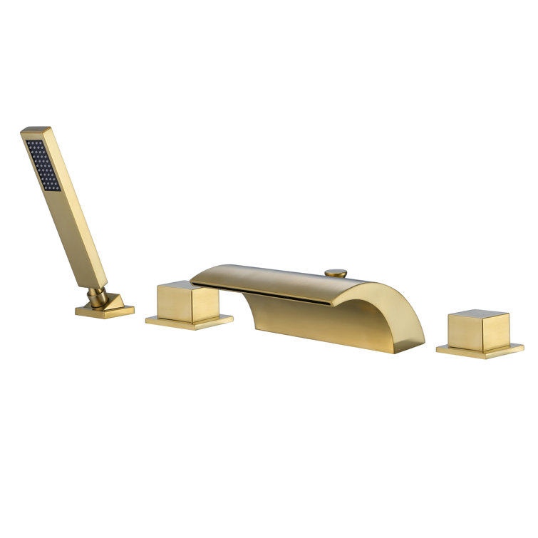 Brushed Gold Waterfall Roman Tub Faucet with Hand Shower