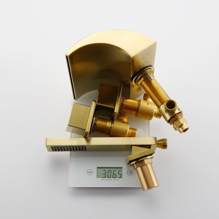 Brushed Gold Waterfall Roman Tub Faucet with Hand Shower