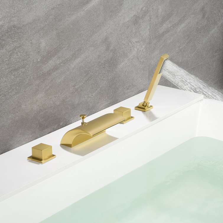 Brushed Gold Waterfall Roman Tub Faucet with Hand Shower