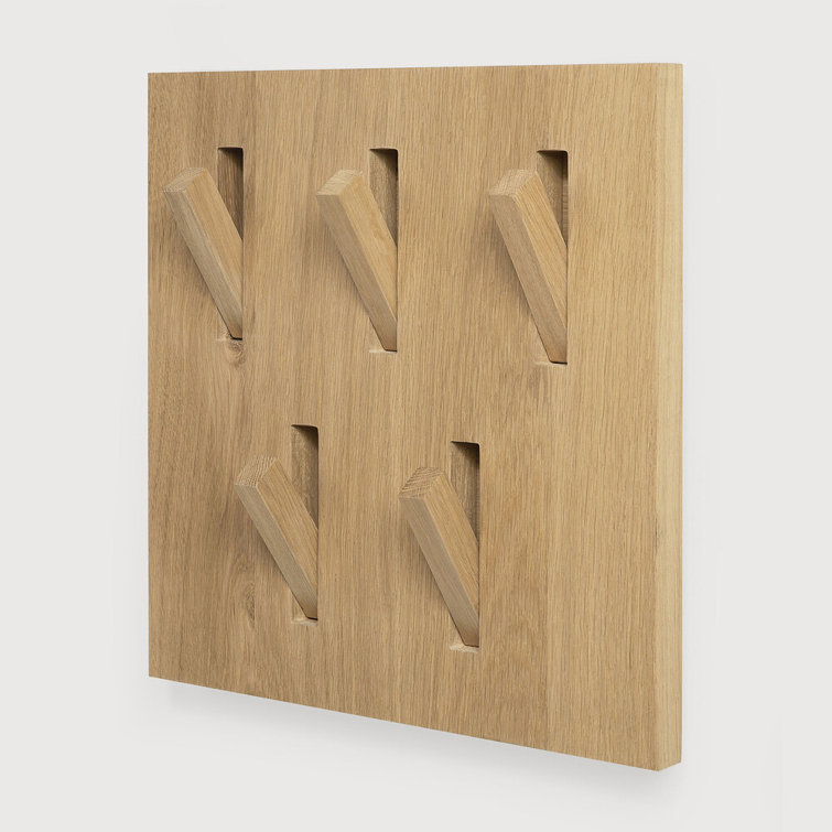 Solid Oak Minimalist 5-Hook Wall Mounted Coat Rack