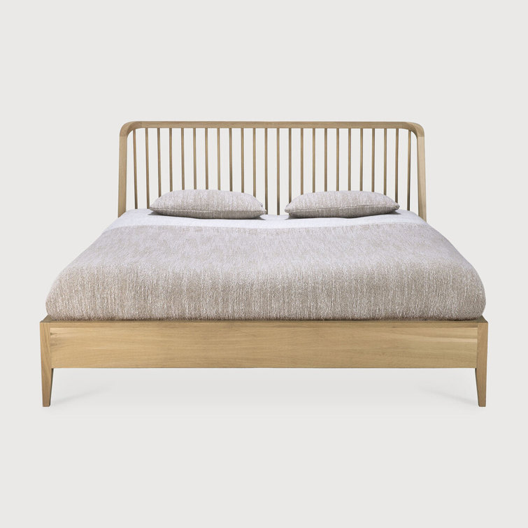King Oak Wood Spindle Bed Frame with Headboard